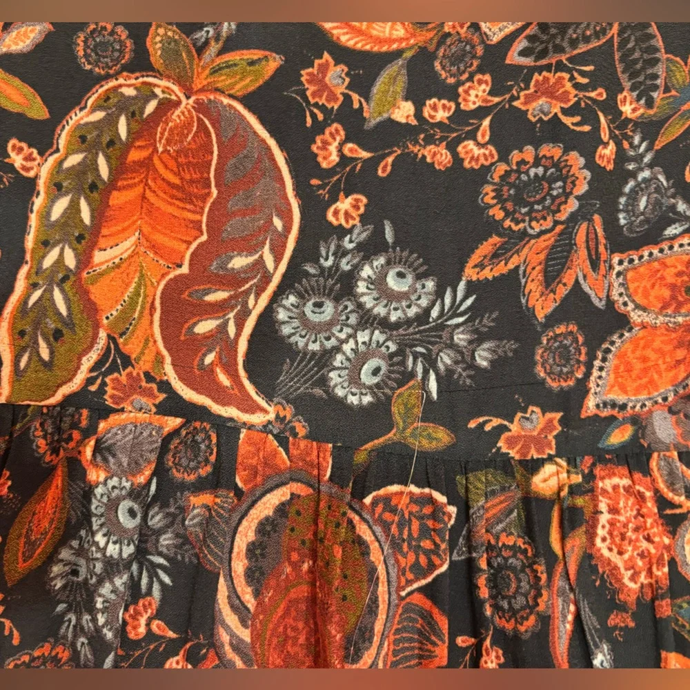 Loft Orange Floral Dress with Ruffles Size 2 - Picture 2 of 4